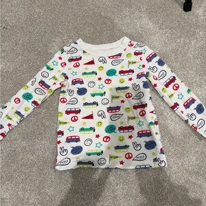 Joe Fresh White Long-Sleeve Tee with Colorful Car & Icon Print
